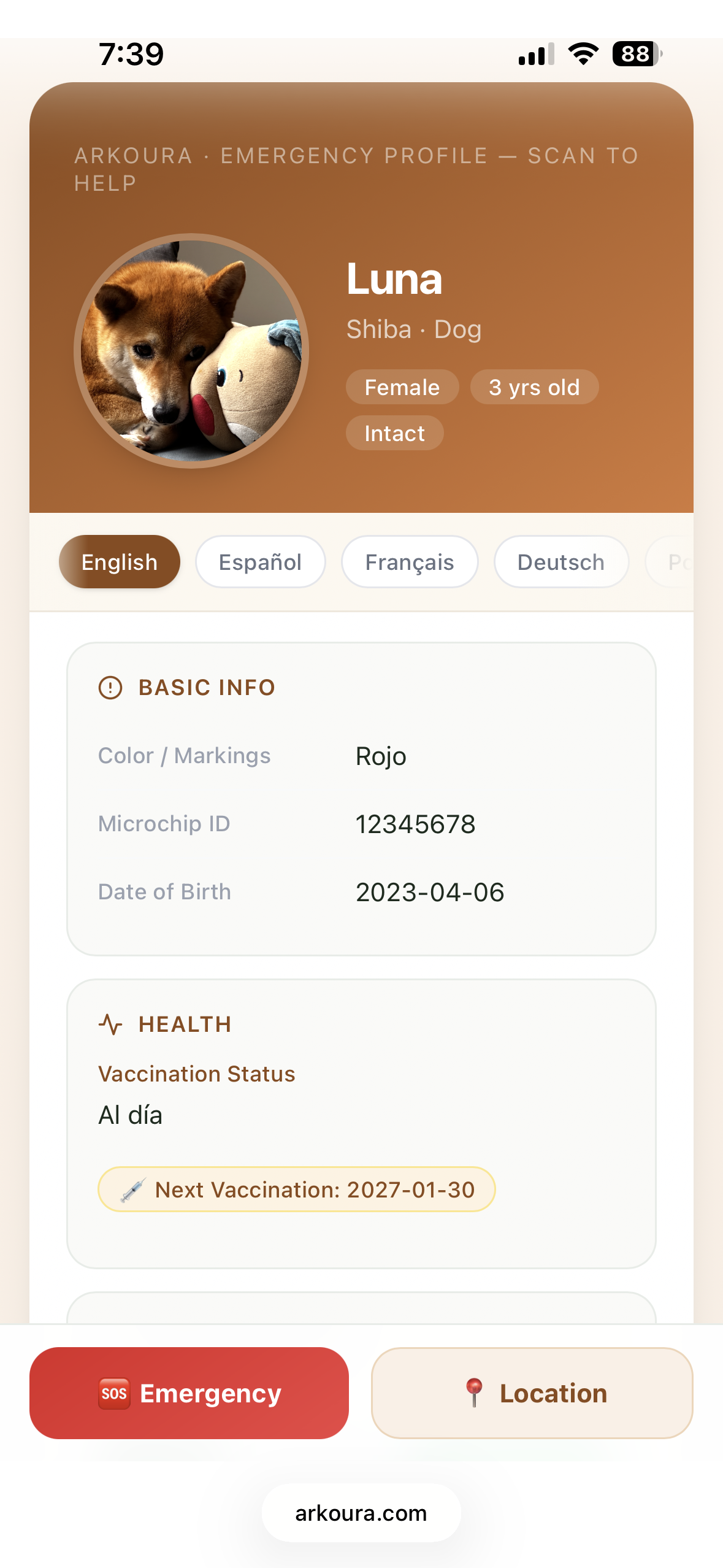 Pet emergency profile
